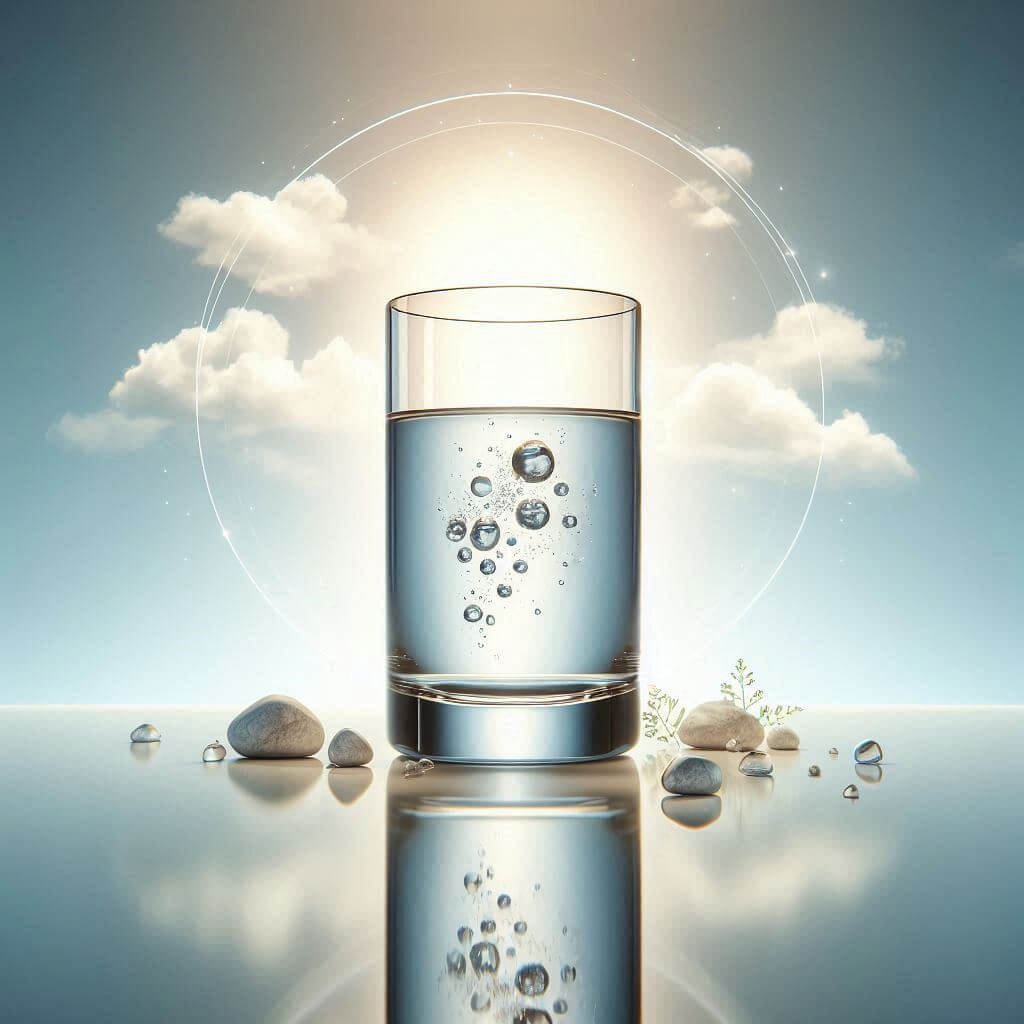 Illustration of a clear glass of water reflecting sunlight, symbolizing clarity and transparency