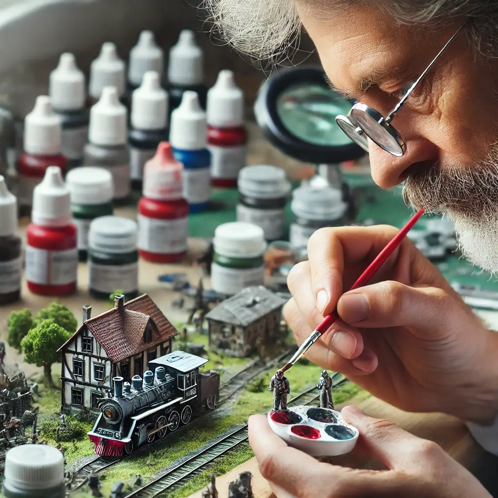 Illustration of an artist carefully painting a miniature model with precision, symbolizing meticulous attention to detail